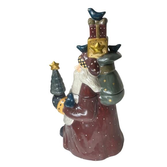 Santa Cookie Jar 2001 Williraye Studio WW2624 Ceramic Birds Christmas Tree - Picture 2 of 9
